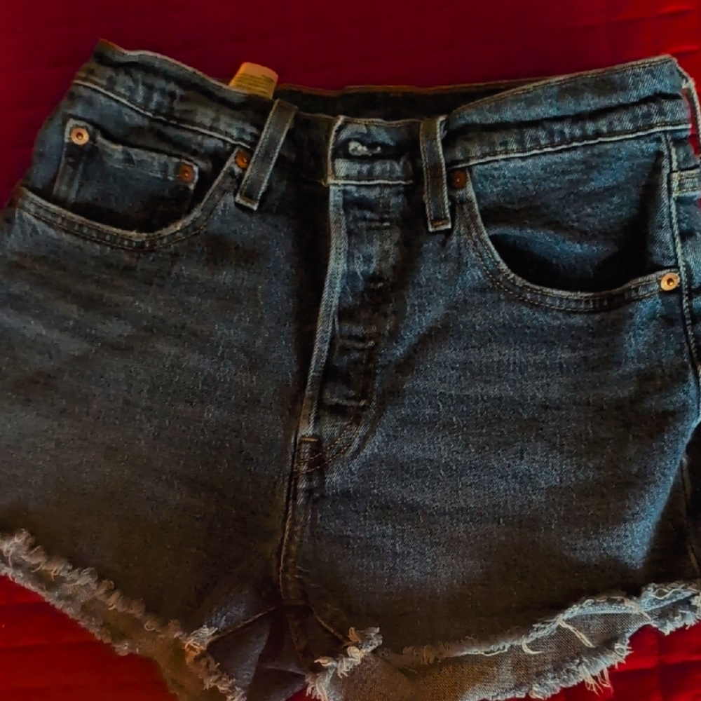 Levi's Dark Blue Frayed Hem Jean Shorts